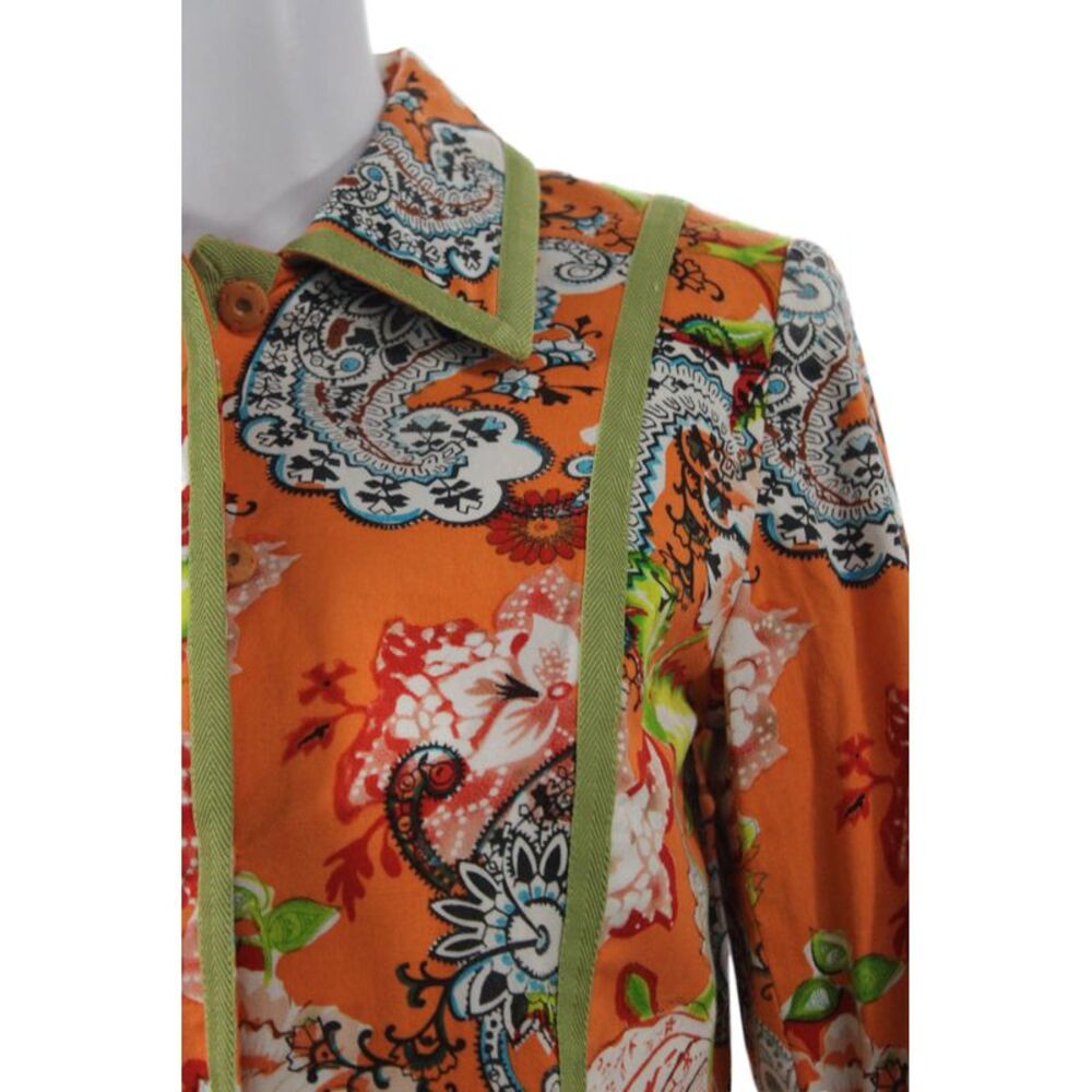 Etcetera Womens Orange Floral Cotton Overcoat Button Long Sleeve Size 2 - Picture 2 of 6